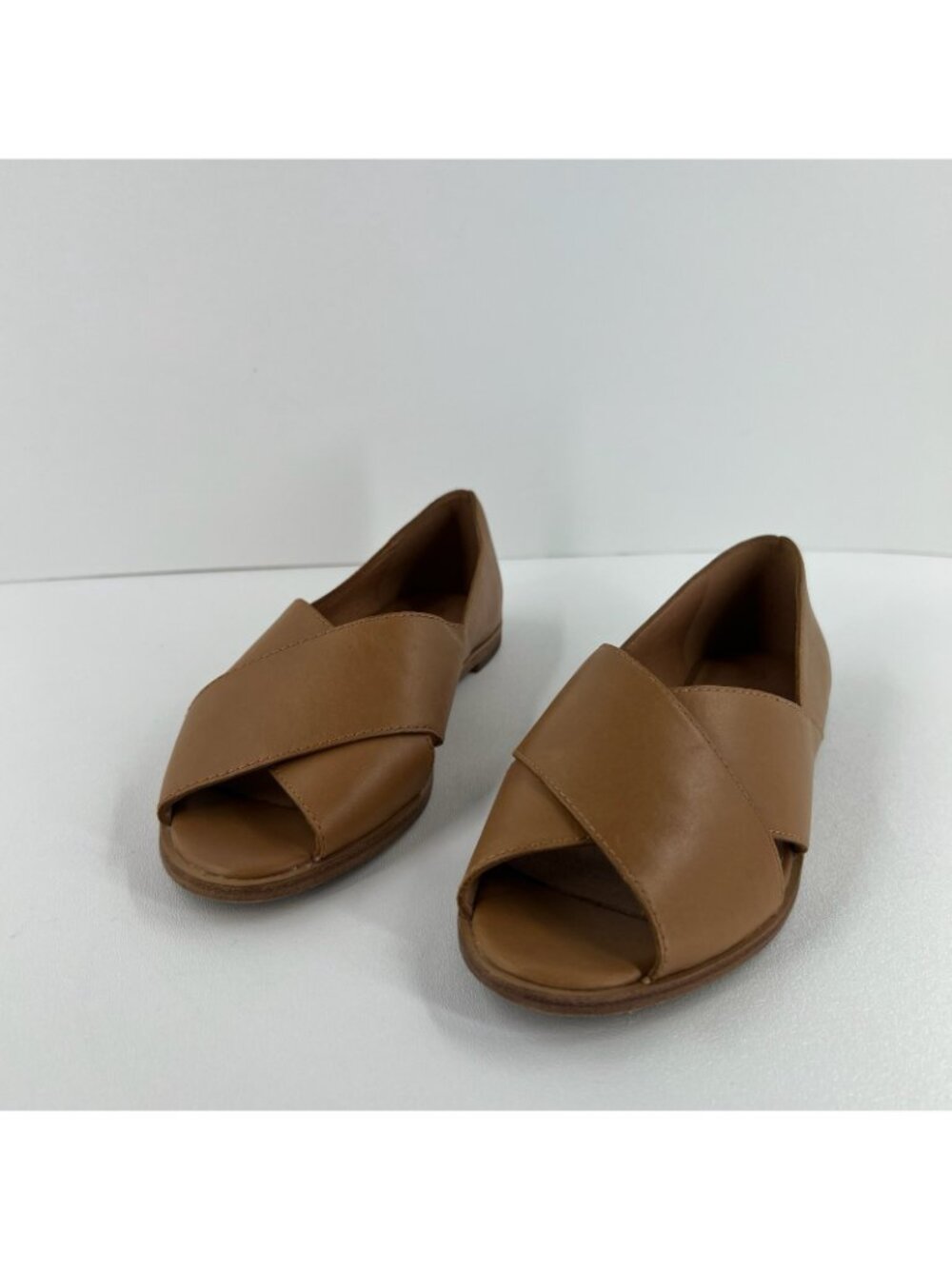 Madewell Blaine Crisscross Flat Shoes Womens 6.5 Peep Toe Slip On Leather Brown - Picture 3 of 12
